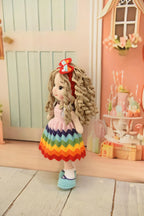Handmade Crochet Rainbow Dress Princess Doll with Bow