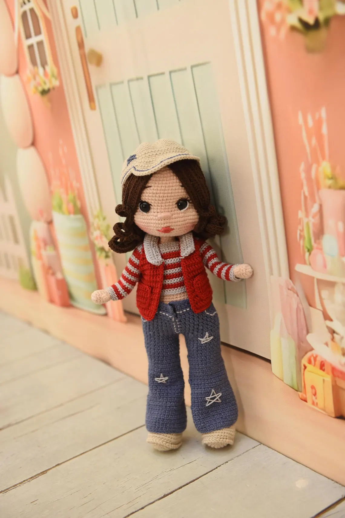 Handmade Crochet Princess Doll in Blue Jeans and Hat