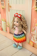 Handmade Crochet Rainbow Dress Princess Doll with Bow