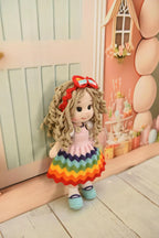 Handmade Crochet Rainbow Dress Princess Doll with Bow