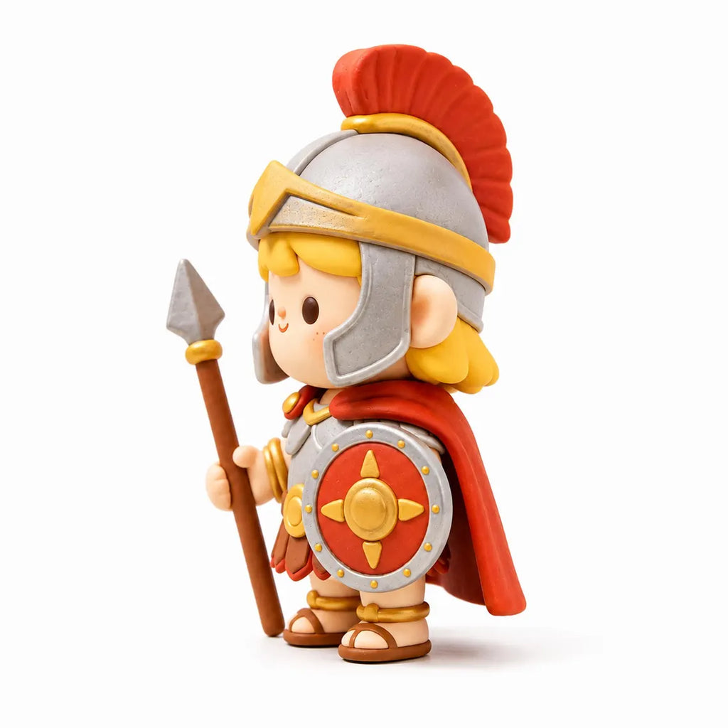 Clay Roman Soldier Chibi Figurine with Spear and Shield