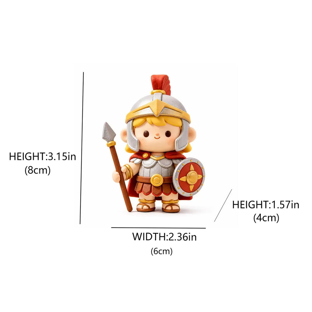 Clay Roman Soldier Chibi Figurine with Spear and Shield