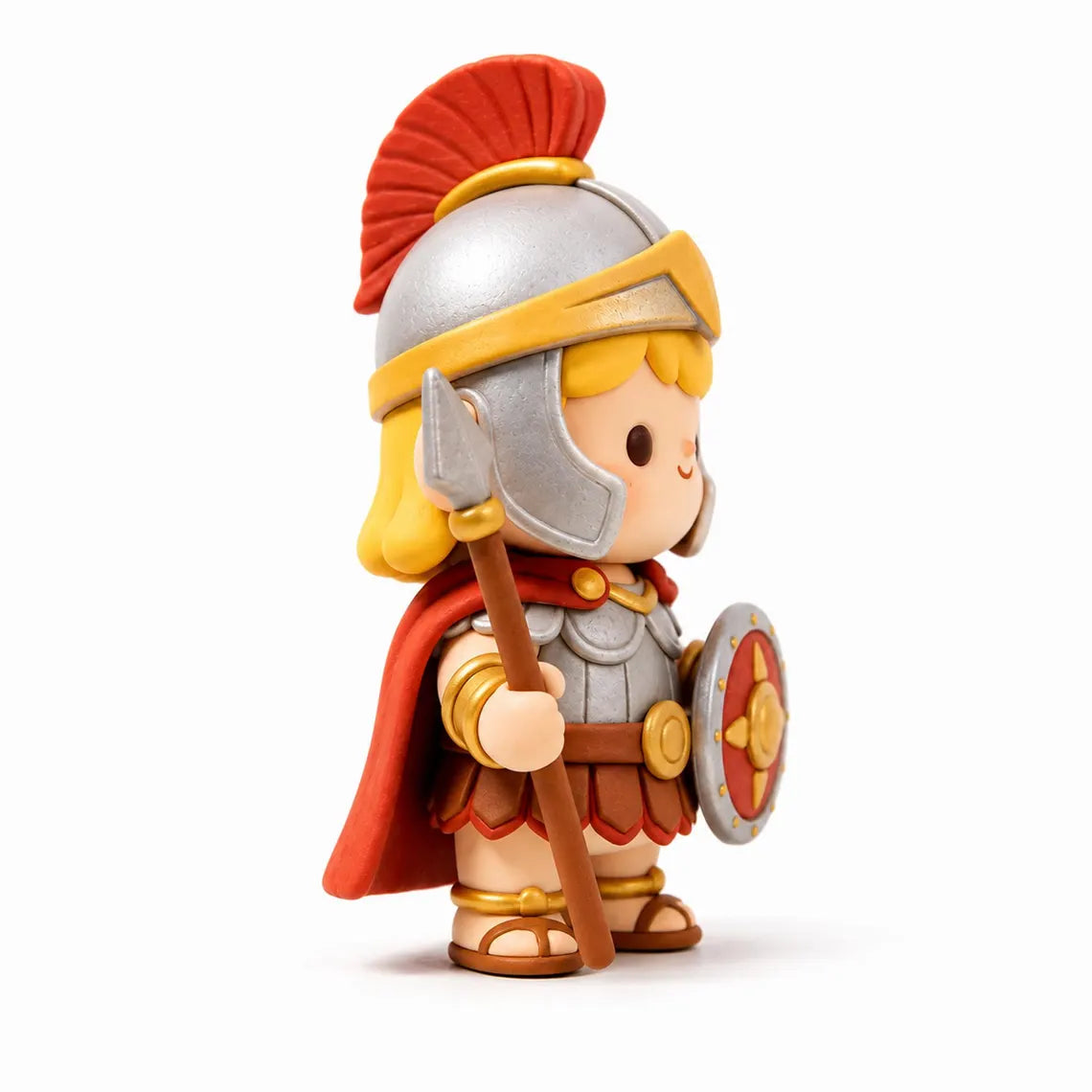 Clay Roman Soldier Chibi Figurine with Spear and Shield