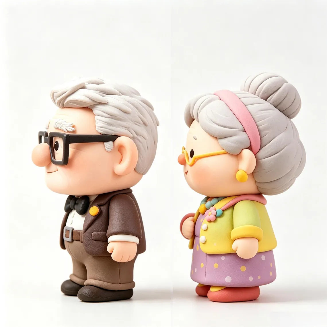 Handcrafted Clay Elderly Couple Figurine Home Decor