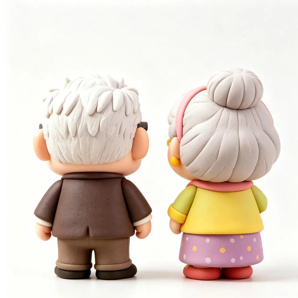 Handcrafted Clay Elderly Couple Figurine Home Decor