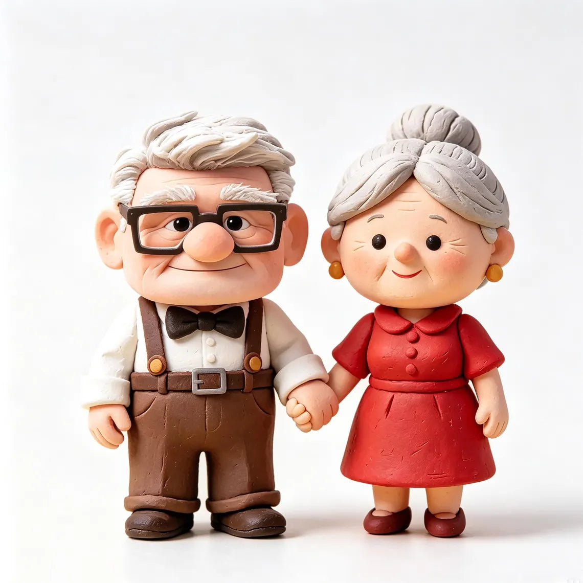 Clay Style Elderly Couple Holding Hands Figurine Keepsake