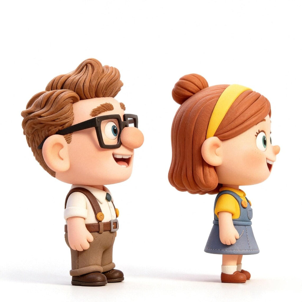 Clay Style Cartoon Couple Miniature Figurine Anniversary Statue
