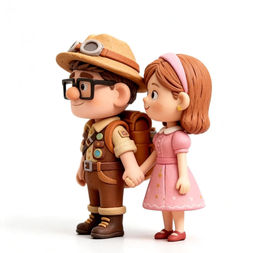 Cute Explorer Couple Miniature Figurines Desk Decor Set