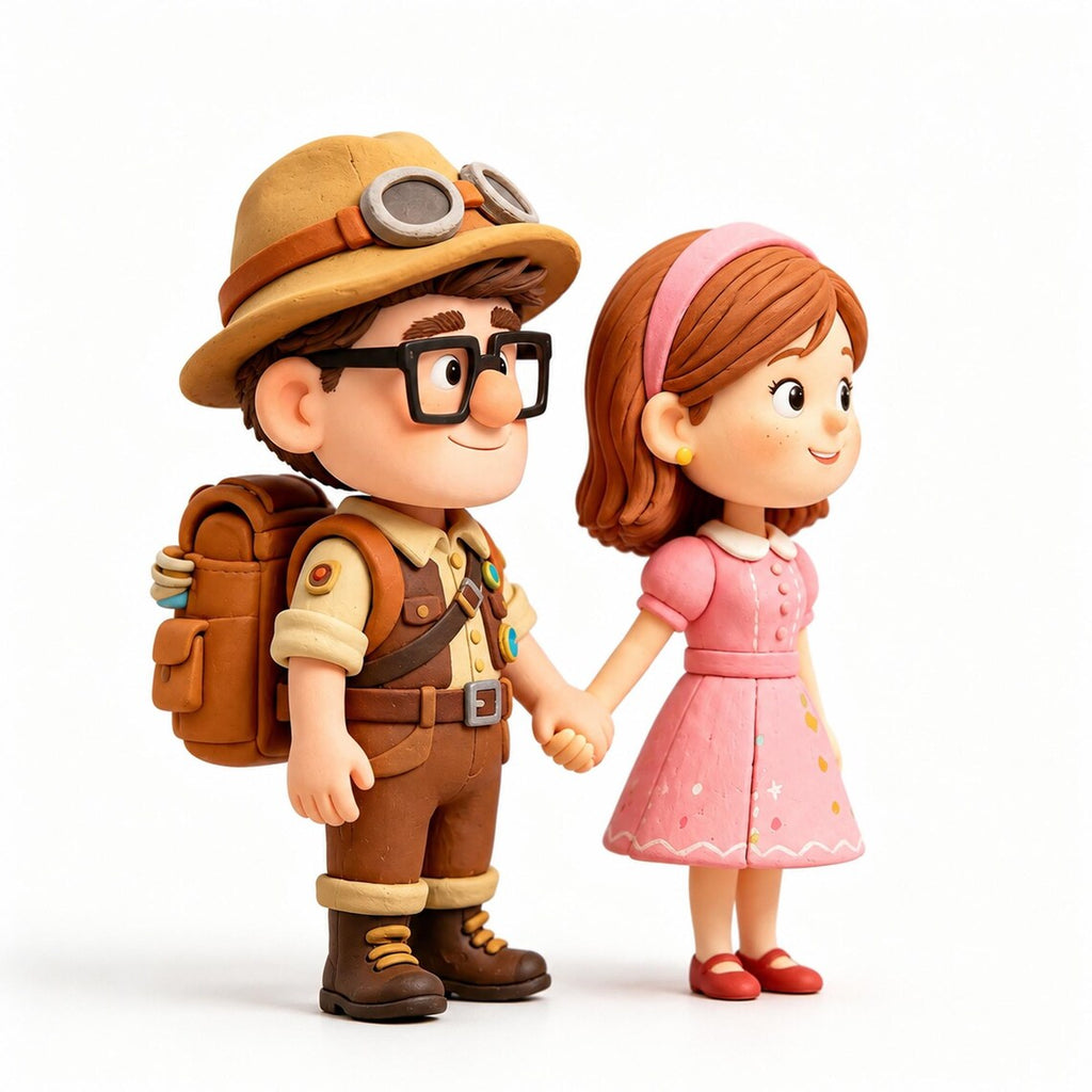 Cute Explorer Couple Miniature Figurines Desk Decor Set