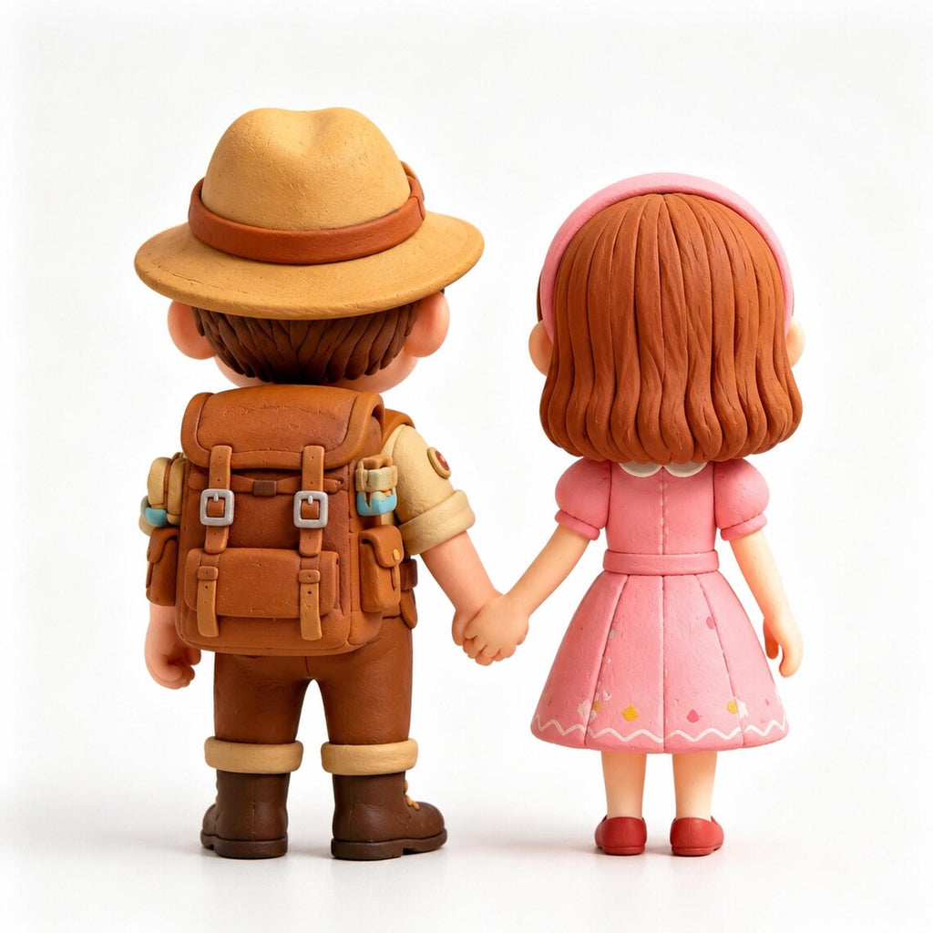 Cute Explorer Couple Miniature Figurines Desk Decor Set