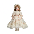 12-inch collectible porcelain-style display doll with hand-painted features and lace-trimmed dress on gray background
